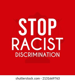 Stop Racist Discrimination. Scale Of Justice Icon On Red Background.