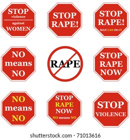 Stop rape sign set isolated on white. Vector