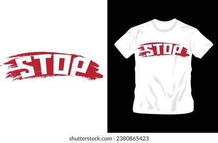 stop red brush strokes texture graphics t-shirt design, white color, ready to print graphics