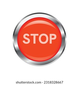 Stop red circle glossy web icon on white background. Vector illustration EPS 10.