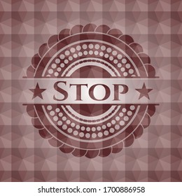 Stop red emblem with geometric background. Seamless.