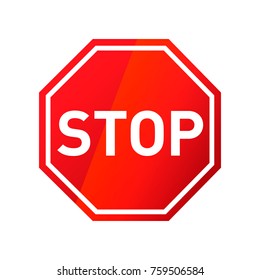 Stop red glossy road sign isolated on white