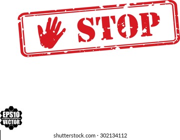 Stop red grunge rubber stamp on white, vector