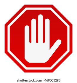 STOP! Red octagonal stop hand sign for prohibited activities. Vector illustration - you can simply change color and size.