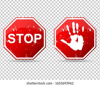 Detener el signo moderno octogonal rojo. Señal de paro para actividades prohibidas.