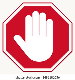 Stop Red octagonal stop-hand sign for prohibited activities