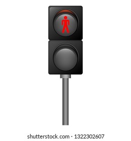 Stop red pedestrian traffic lights icon. Realistic illustration of stop red pedestrian traffic lights vector icon for web design isolated on white background