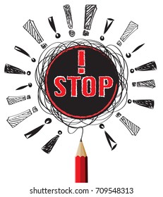 stop red pencil idea on white isolate background
