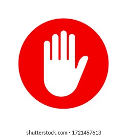 Stop red road sign. Vector isolated illustration. Red vector sign with hand symbol isolated on white background. EPS 10