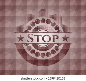 Stop red seamless polygonal badge.