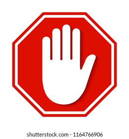 Stop red sign icon with white hand - stock vector