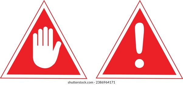 Stop red sign icon with white hand, do not enter. Warning stop sign Set.
