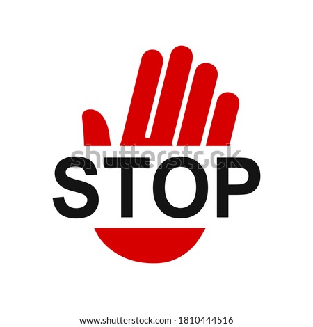 Stop red sign icon with white hand - stock vector