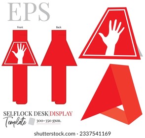 Stop red sign, vector. Sign Stop, do not enter. Hand illustration with stop symbol on selflock desk display die cut template. Stop sign display mock up isolated on white background, vector.