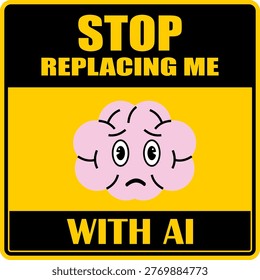 Stop replacing me with AI, icon and text vector
