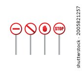 Stop road sign. Blank street traffic, danger stopping gesturing boards. Travel signage vector set isolated over white background. Highway transporation directional guide.