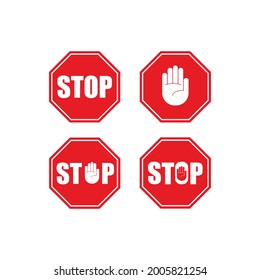 Stop road sign. Blank street traffic, danger stopping gesturing boards. Travel signage vector set isolated over white background. Highway transporation directional guide.