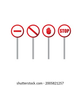 Stop road sign. Blank street traffic, danger stopping gesturing boards. Travel signage vector set isolated over white background. Highway transporation directional guide.