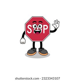 stop road sign cartoon doing wave hand gesture , character design