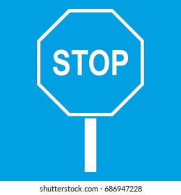 Stop road sign icon white isolated on blue background vector illustration