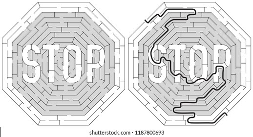 Stop road sign maze