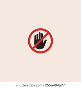 Stop road sign. Prohibited warning icon. Palm in red octagon. Road stop sign with hand isolated flat vector design.