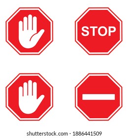 stop road sign, Red stop symbol with hand in octagon shape. forbidding sign or icon. dangerous, do not enter. vector illustration