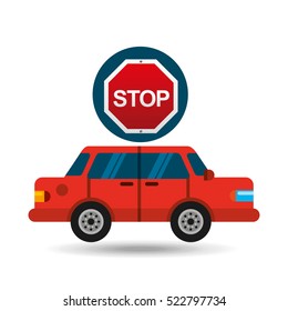stop road sign sedan red vector illustration eps 10