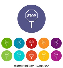 Stop road sign set icons in different colors isolated on white background