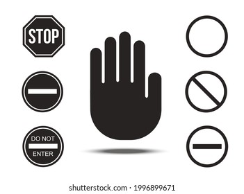 Stop road sign set. Warning road information for drivers and pedestrians, no cars are coming signing system signal. Vector illustration isolated on white background
