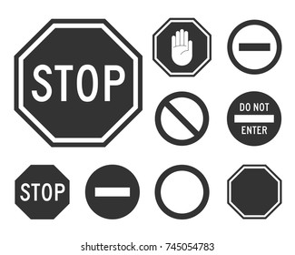 Stop road sign set. Warning road information for drivers and pedestrians, no cars are coming signing system signal. Vector illustration isolated on white background