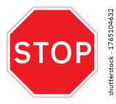 STOP road sign. Vector illustration of red octagon with white legend inside. Mandatory traffic sign. Absolute stop symbol for any purpose.