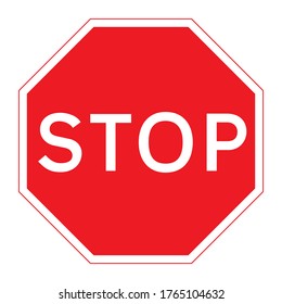 STOP road sign. Vector illustration of red octagon with white legend inside. Mandatory traffic sign. Absolute stop symbol for any purpose. svg