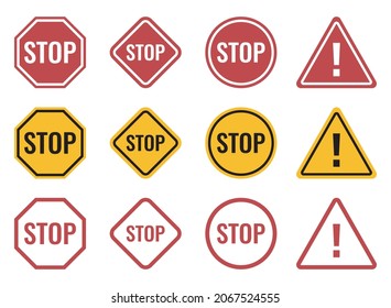 stop roadsign blank signs, caution icon set