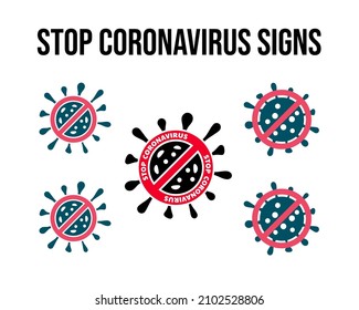 Stop SARS-CoV-2 Omicron Cell Icon, 2019-nCoV, Covid-2019, Coronavirus Bacteria. No Infection and Stop Coronavirus Concepts