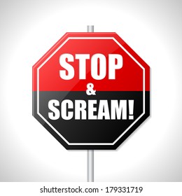 Stop and scream bicolor traffic sign on white 
