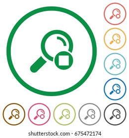 Stop search flat color icons in round outlines on white background