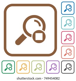 Stop search simple icons in color rounded square frames on white background