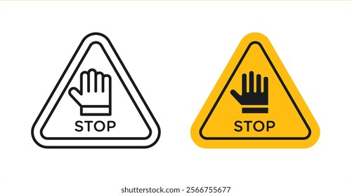 Stop security signs in black outline, solid and colored style