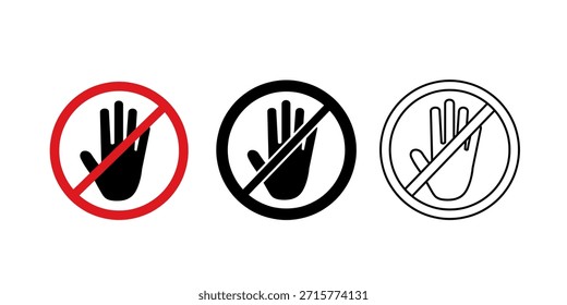 Stop set icon isolated on white background. Stop sign with hand vector illustration.
