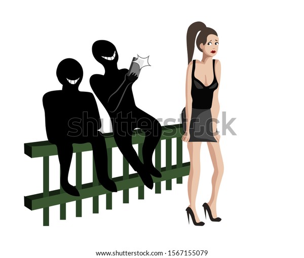 Stop Sexual Harassment Men Whistling Woman Stock Vector Royalty Free