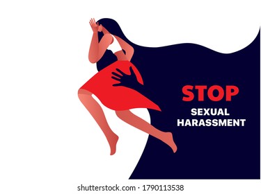 Stop Sexual Harassment vector illustration. Frightened Girl suffering from aggressive behavior.