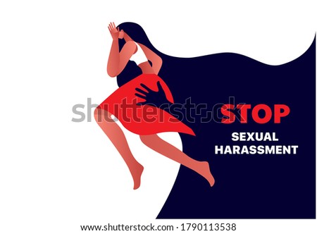 Stop Sexual Harassment vector illustration. Frightened Girl suffering from aggressive behavior.