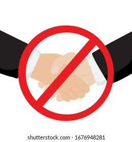 Stop shaking hand. Warning dirty handshake virus spread sign and touching to prevent COVID-19 coronavirus disease.