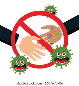 Stop shaking hand. Warning dirty handshake virus spread sign and touching to prevent COVID-19 coronavirus disease.