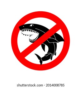 Stop Shark. Ban Sea predator. Red prohibition road sign.  