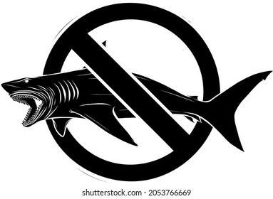 Stop shark sign, warning, vector illustration design