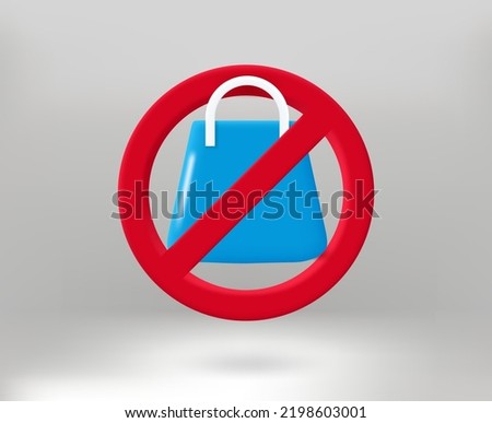 Stop shopping concept with shopping bag icon. 3d vector illustration
