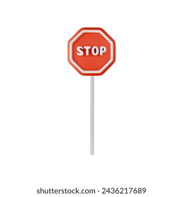 Stop sign 3D realistic vector illustration. Volume forbidden road sign. Traffic regulatory warning red stop symbol. Caution signal for transport, attention restricted rules of the road. Safe driving