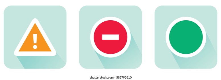 Stop sign and attention and allowing set of flat icon Stock vector illustration